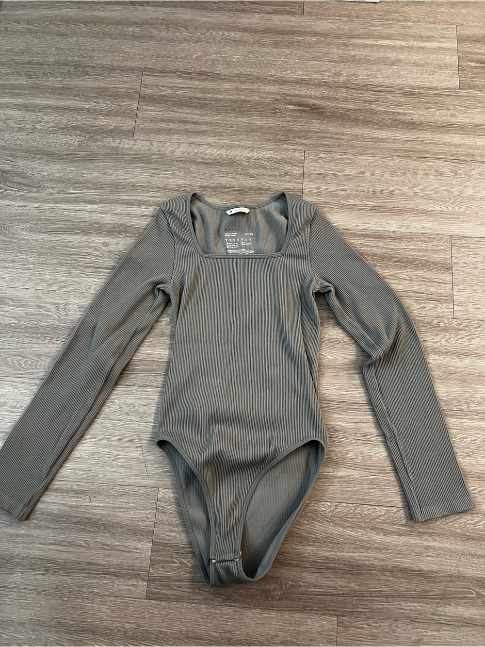 Ribbed Long-Sleeve Square Neck women’s One-Piece Bodysuit - Gray